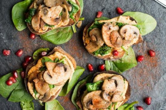 Mushroom Hummus Crostini