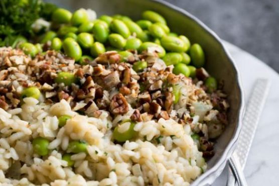 Lemon and Edamame Risotto with Pecans Lemon and Edamame Risotto with Pecans