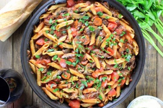 Crock-Pot Beef Ragu with Penne and Ricotta