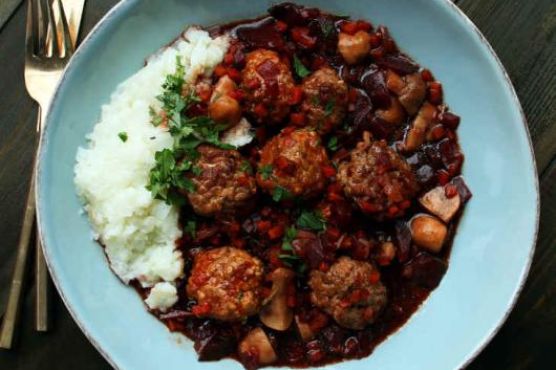 Slow Cooker Lamb Beet Meatballs