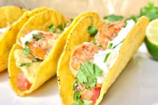 Shrimp Tacos with Avocado, Grapefruit, and Creamy Cilantro Sauce