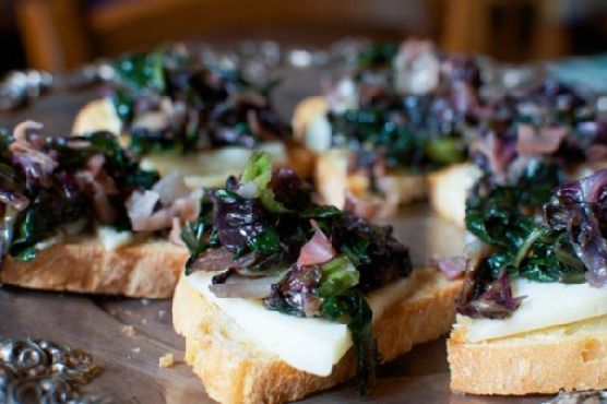 Savory Radicchio and Prosciutto Crostini Topped with Sweet Syrupy Sapa