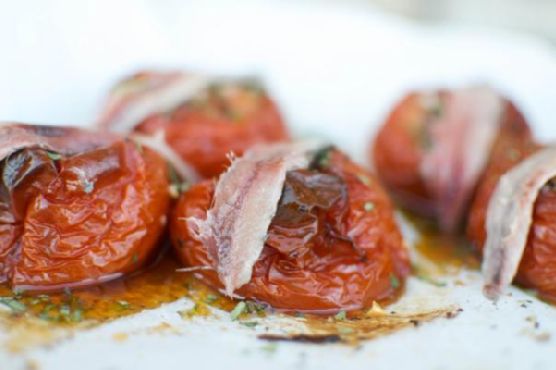 Savory Slow Roasted Tomatoes with Filet of Anchovy Savory Slow Roasted Tomatoes with Filet of Anchovy