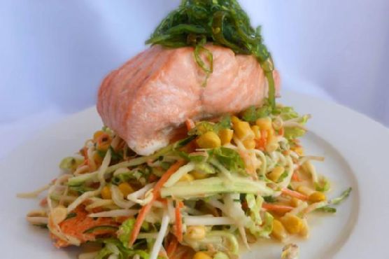 Asian Coleslaw with Baked Salmon Asian Coleslaw with Baked Salmon