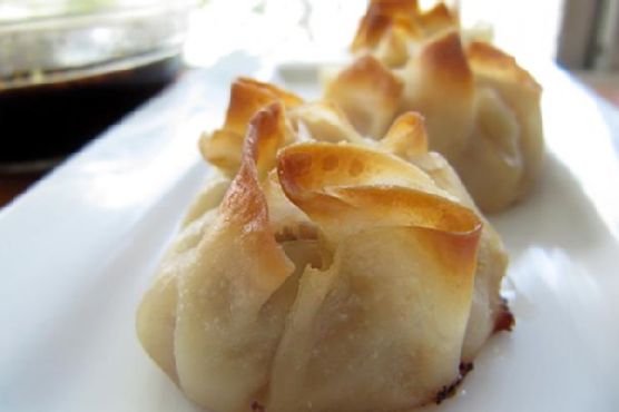 Baked Pork Flower Dumplings with Soy Ginger Dipping Sauce