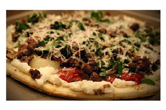 Elk Italian Sausage Pizza With Ricotta Cheese, Sautéd Mushrooms and Onion Elk Italian Sausage Pizza With Ricotta Cheese, Sautéd Mushrooms and Onion