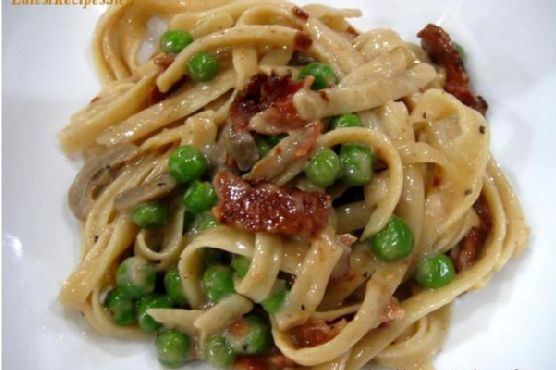 Fettuccine With Bacon Mushroom and Peas Fettuccine With Bacon Mushroom and Peas
