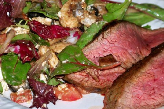 Flank Steak With Garlicky Mediterranean Salad Flank Steak With Garlicky Mediterranean Salad