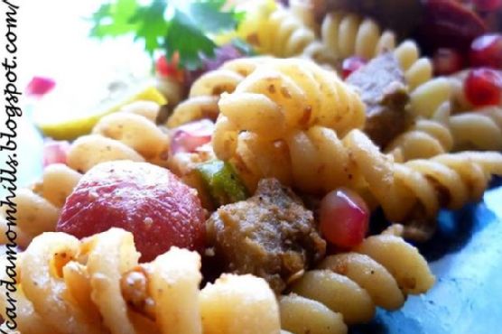 Fusilli With Eggplant & Sausage Chunks - Mediterranean Style Pasta Fusilli With Eggplant & Sausage Chunks - Mediterranean Style Pasta