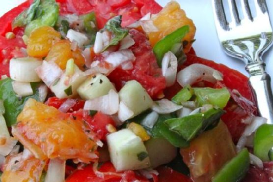 Garden Fresh Heirloom Tomato, Pepper, and Cucumber Salad Garden Fresh Heirloom Tomato, Pepper, and Cucumber Salad