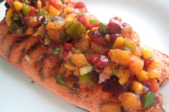 Grilled Salmon With Cherry, Pineapple, Mango Salsa Grilled Salmon With Cherry, Pineapple, Mango Salsa