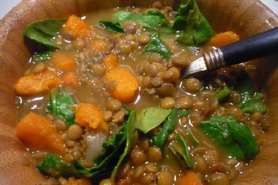 Lentil, Sweet Potato and Spinach Soup