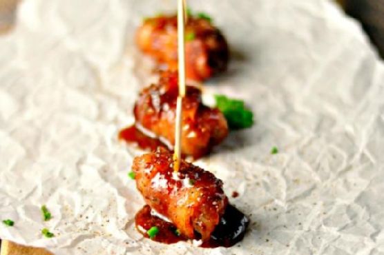 Maple Bacon Wrapped Andouille Bites Maple Bacon Wrapped Andouille Bites