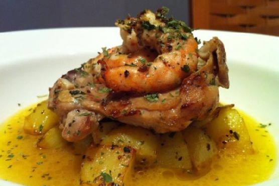 Oriental Surf and Turf - Chicken and Shrimp With Cubed Potatoes Oriental Surf and Turf - Chicken and Shrimp With Cubed Potatoes