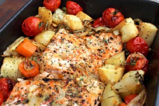 Salmon with roasted vegetables