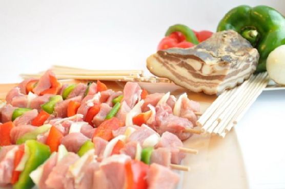 Serbian Raznjici - Kebabs With Pork, Bacon, Onion and Sweet Pepper Serbian Raznjici - Kebabs With Pork, Bacon, Onion and Sweet Pepper