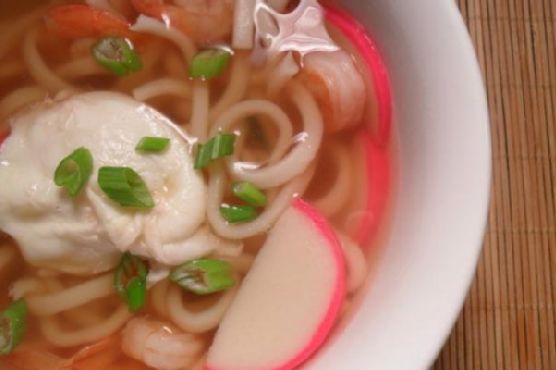Shrimp Udon w Fish Cakes & Poached Egg Shrimp Udon w Fish Cakes & Poached Egg