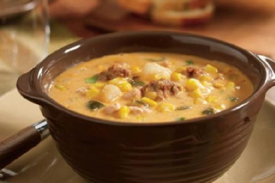 Slow Cooker Poblano Corn Chowder with Chicken and Chorizo