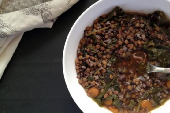 Spicy lentil and black rice soup with kale, spinach and leek Spicy lentil and black rice soup with kale, spinach and leek