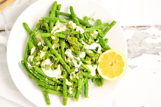 Snap Pea and Green Bean Salad with Arugula Pesto Snap Pea and Green Bean Salad with Arugula Pesto