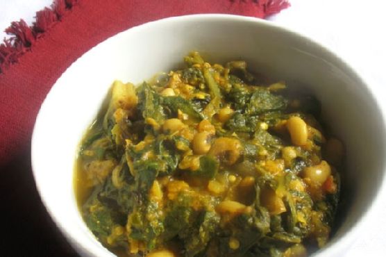 Spicy Black-Eyed Pea Curry with Swiss Chard and Roasted Eggplant Spicy Black-Eyed Pea Curry with Swiss Chard and Roasted Eggplant